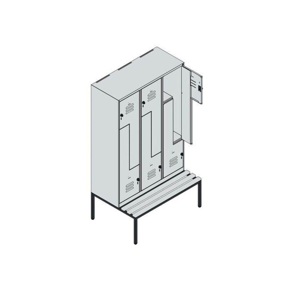 Produktabbildung Nr. 8: C+P Z-Spind Classic PLUS, 6 Abteile, HxBxT 2.120 x 1.200 x 815 mm, für Vorhängeschloss, untergebaute Bank aus Buche, lichtgrau, lichtblau