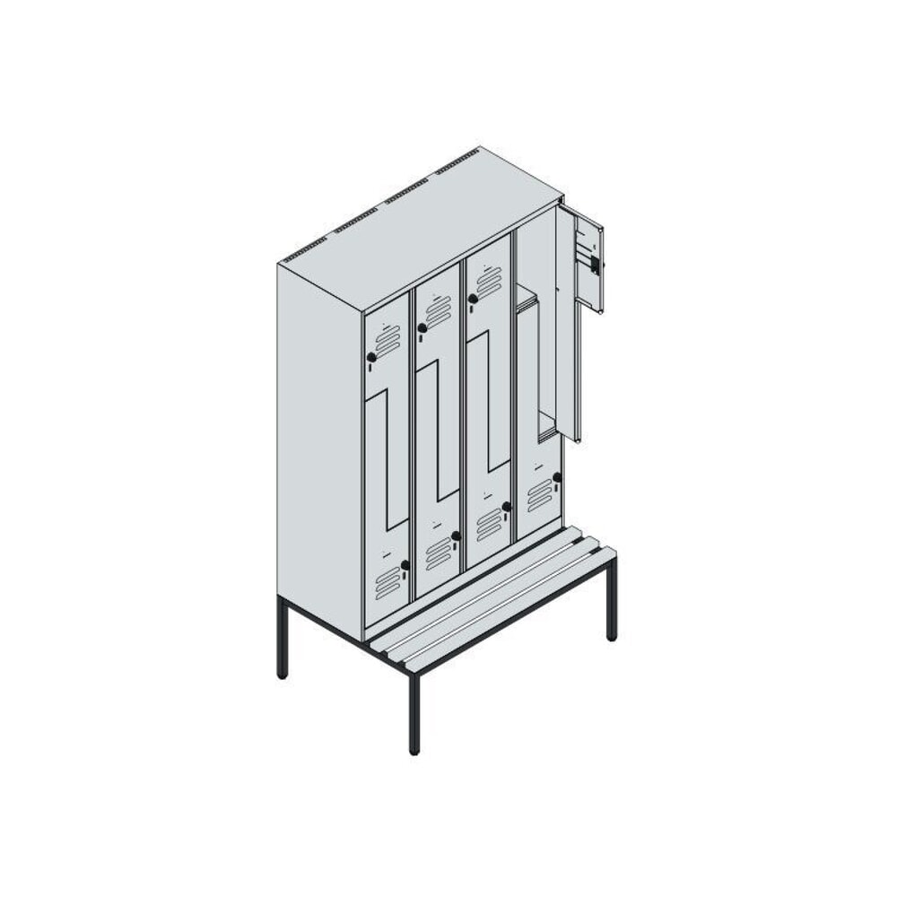 Produktabbildung Nr. 9: C+P Z-Spind Classic PLUS, 8 Abteile, HxBxT 2.120 x 1.200 x 815 mm, für Vorhängeschloss, untergebaute Bank aus Buche, lichtgrau, rubinrot
