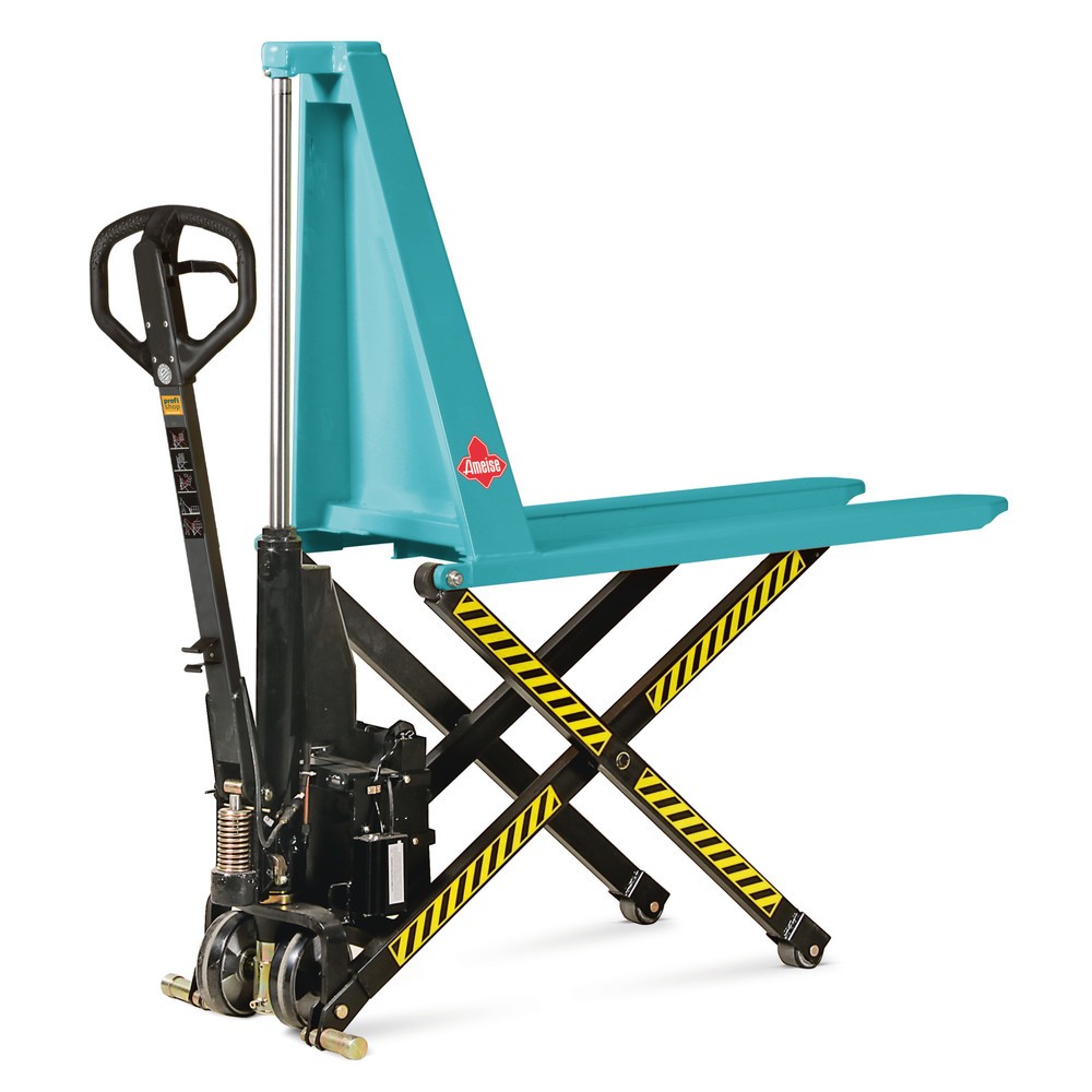 Produktabbildung: C-Ware Scheren-Hubwagen Ameise® - elektrohydraulisch, TK 1.000 kg, Nylon, RAL 5018 türkisblau