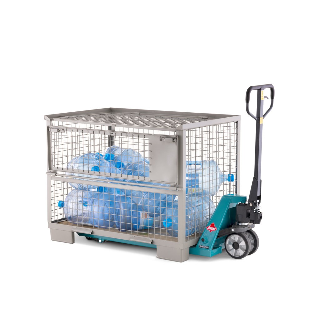 N° de l'image du produit 2 : Caisse grillagée Euro HEMMDAL avec paroi longitudinale semi-rabattable et couvercle, H x l x P 970 x 1 240 x 835 mm, gris pierre
