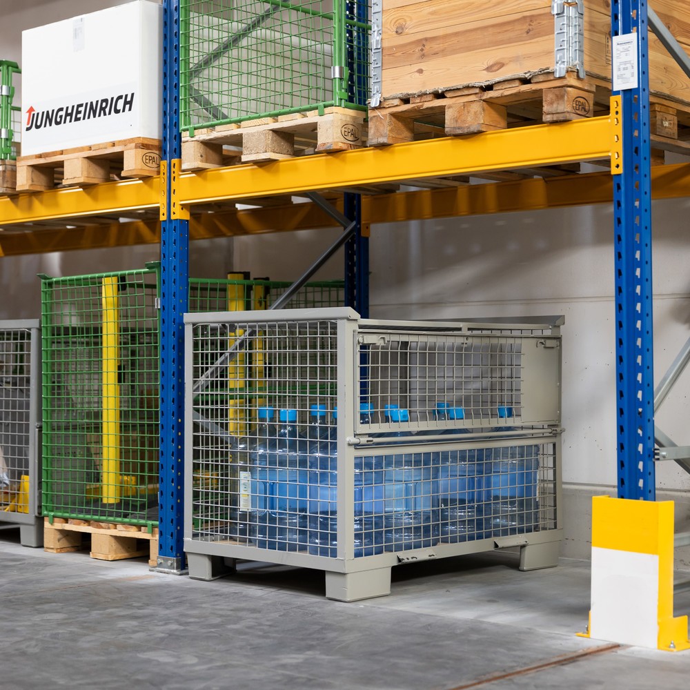 N° de l'image du produit 6 : Caisse grillagée Euro HEMMDAL avec paroi longitudinale semi-rabattable et couvercle, H x l x P 970 x 1 240 x 835 mm, gris pierre