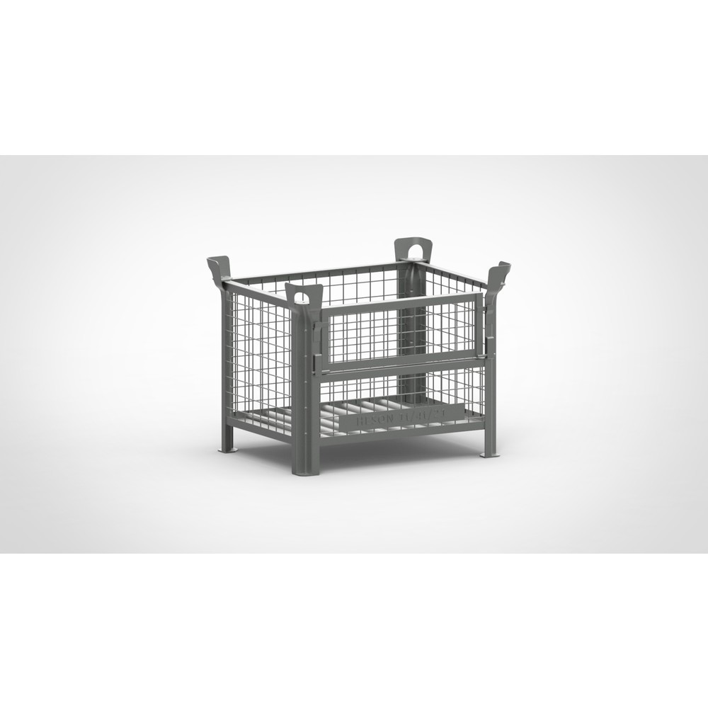 Illustration du produit: Caisse grillagée industrielle HESON®, avec ½ rabat grillagé, peinte, haut. x larg. x prof. 600 x 800 x 600 mm, gris souris