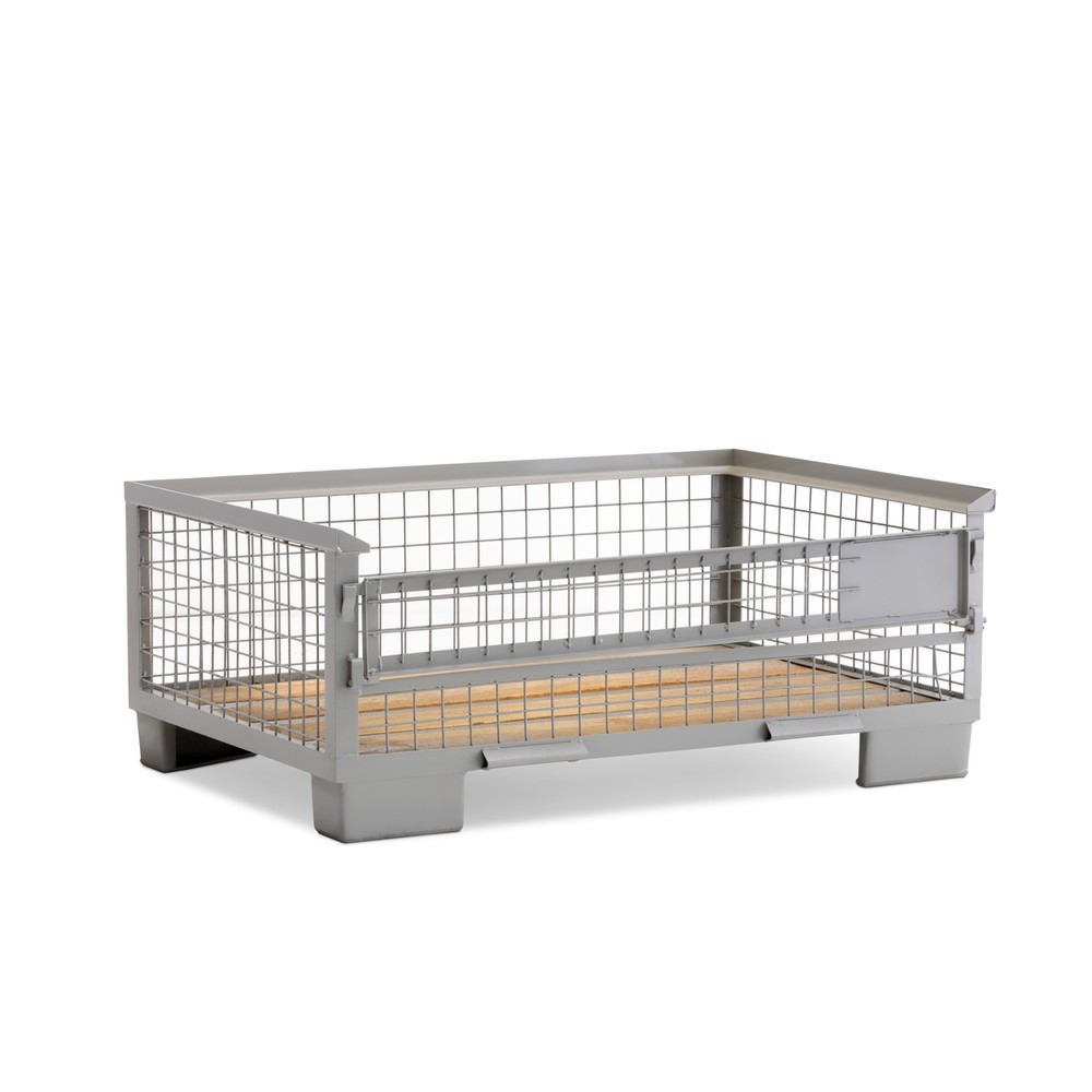 Illustration du produit: Caisse grillagée industrielle HEMMDAL avec paroi longitudinale semi-rabattable, H x l x P 500 x 1 240 x 835 mm, gris pierre