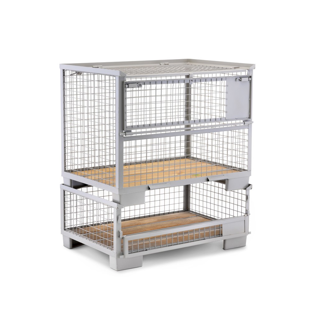 N° de l'image du produit 3 : Caisse grillagée industrielle HEMMDAL avec paroi longitudinale semi-rabattable, H x l x P 500 x 1 240 x 835 mm, gris pierre