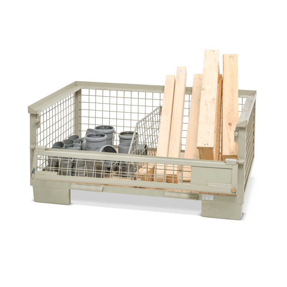 N° de l'image du produit 9 : Caisse grillagée industrielle, paroi longitudinale semi-rabattable, hauteur 570 mm