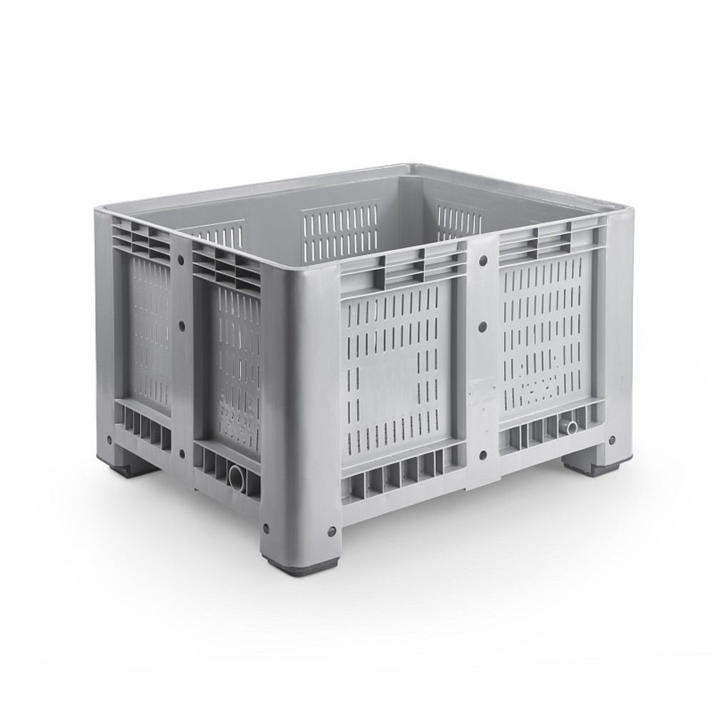 Illustration du produit: Caisse-palette L, grise, 1 200x1 000x760 mm, ajourée, avec 4 pieds
