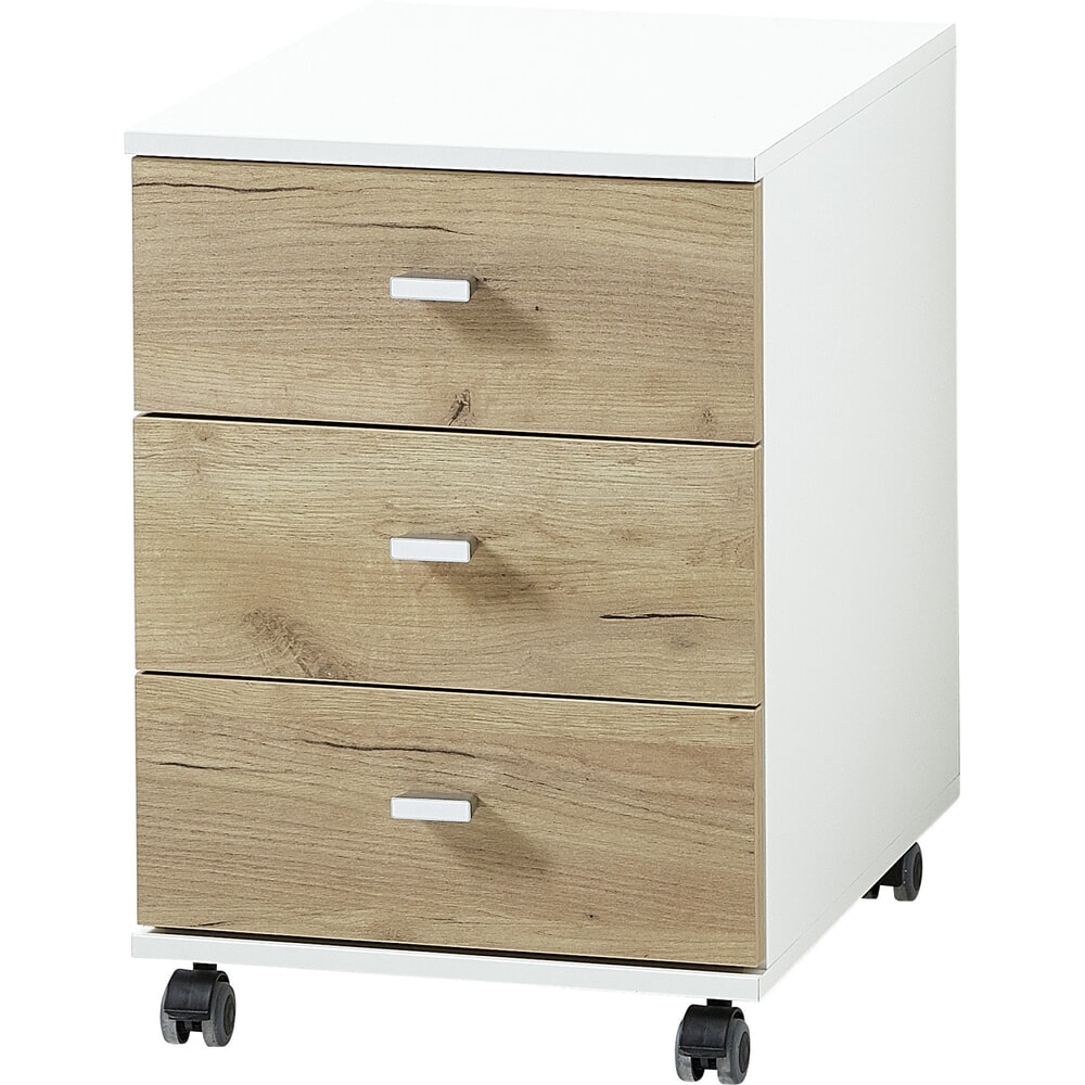 N° de l'image du produit 1 : Caisson à roulettes ALTINO, 3 tiroirs, blanc/imitation chêne de Navarre