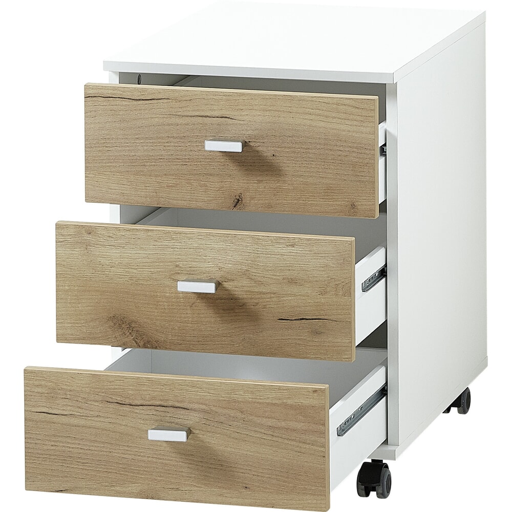 N° de l'image du produit 3 : Caisson à roulettes ALTINO, 3 tiroirs, blanc/imitation chêne de Navarre