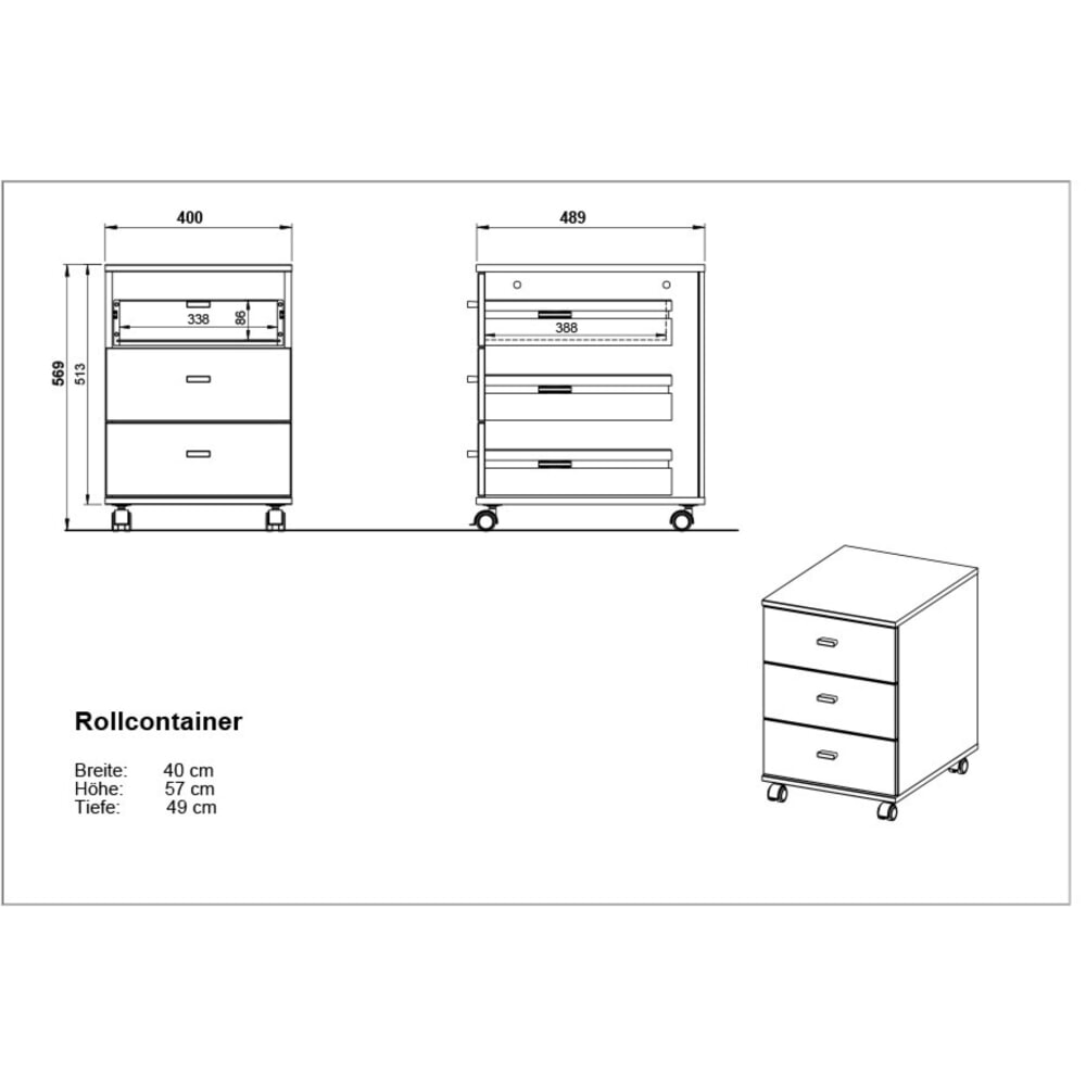 N° de l'image du produit 5 : Caisson à roulettes ALTINO, 3 tiroirs, blanc/imitation chêne de Navarre