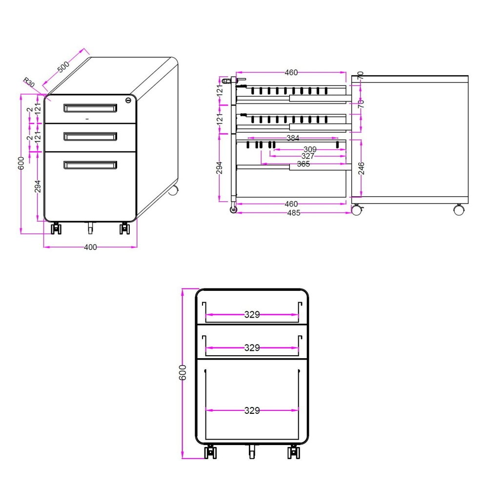 N° de l'image du produit 2 : Caisson à roulettes hjh OFFICE COLOR PLUS I métal, blanc / gris
