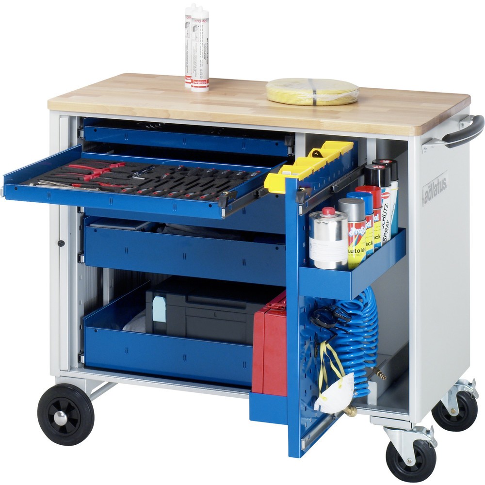 Immagine del prodotto: Carrello portautensili RAU serie adlatus, AxLxP 890 x 1.025 x 520 mm, 5 cassetti 2 x 40, 3 x 105 mm, piano di lavoro in faggio