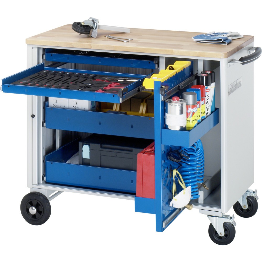 Immagine del prodotto: Carrello portautensili RAU serie adlatus, AxLxP 890 x 1.025 x 520 mm, 4 cassetti 2 x 40, 1 x 105, 1 x 130 mm, piano di lavoro in faggio