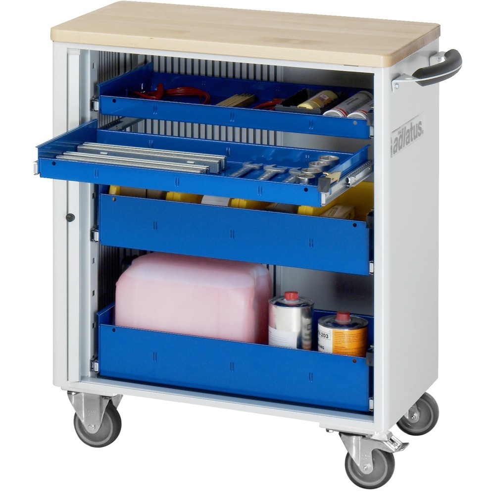 Immagine del prodotto: Carrello portautensili RAU serie adlatus 700, AxLxP 860 x 725 x 400 mm, 4 cassetti 2 x 40, 2 x 105 mm, piano di lavoro in faggio