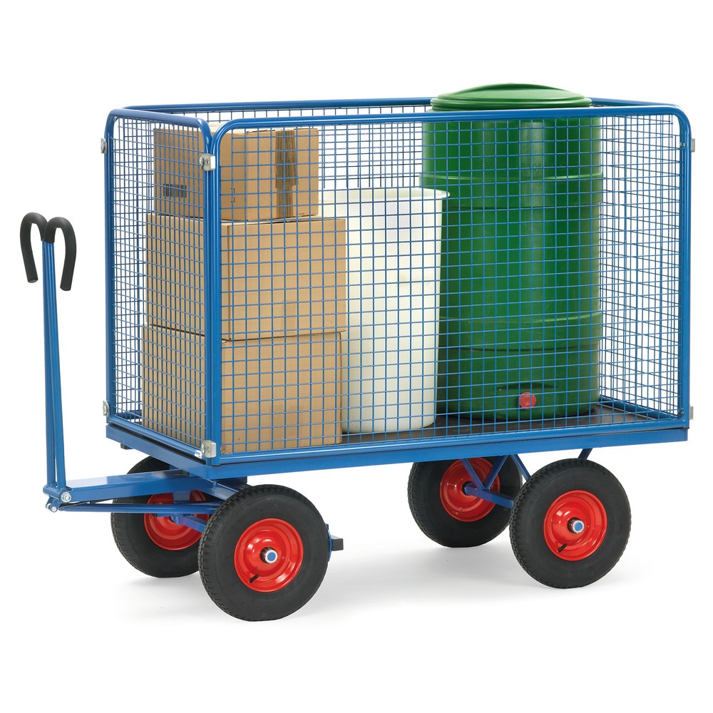 Número de imagen del producto 2: carro con plataforma de mano fetra® con paredes de malla de alambre H 1.000 mm, superficie de carga 900 x 1.600 mm, capacidad de carga 1.000 kg, neumáticos de aire