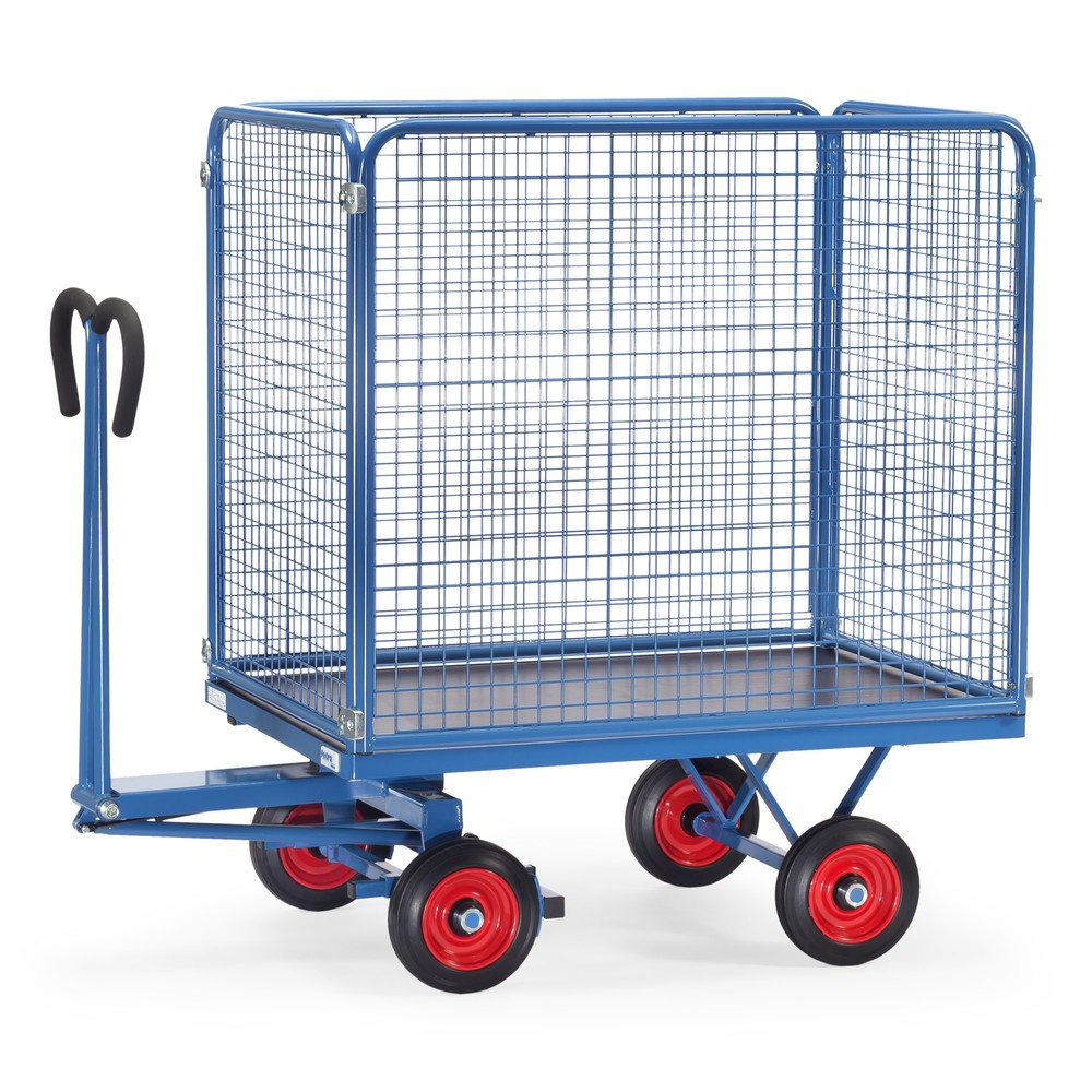 Imagen del producto: carro con plataforma de mano fetra® con paredes de malla de alambre H 1.000 mm, área de carga 800 x 1.200 mm, capacidad de carga 700 kg, bandajes de goma maciza