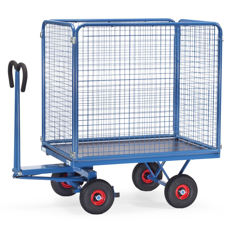 Imagen del producto: carro con plataforma de mano fetra® con paredes de malla de alambre H 1.000 mm, área de carga 800 x 1.200 mm, capacidad de carga 700 kg, neumáticos de aire