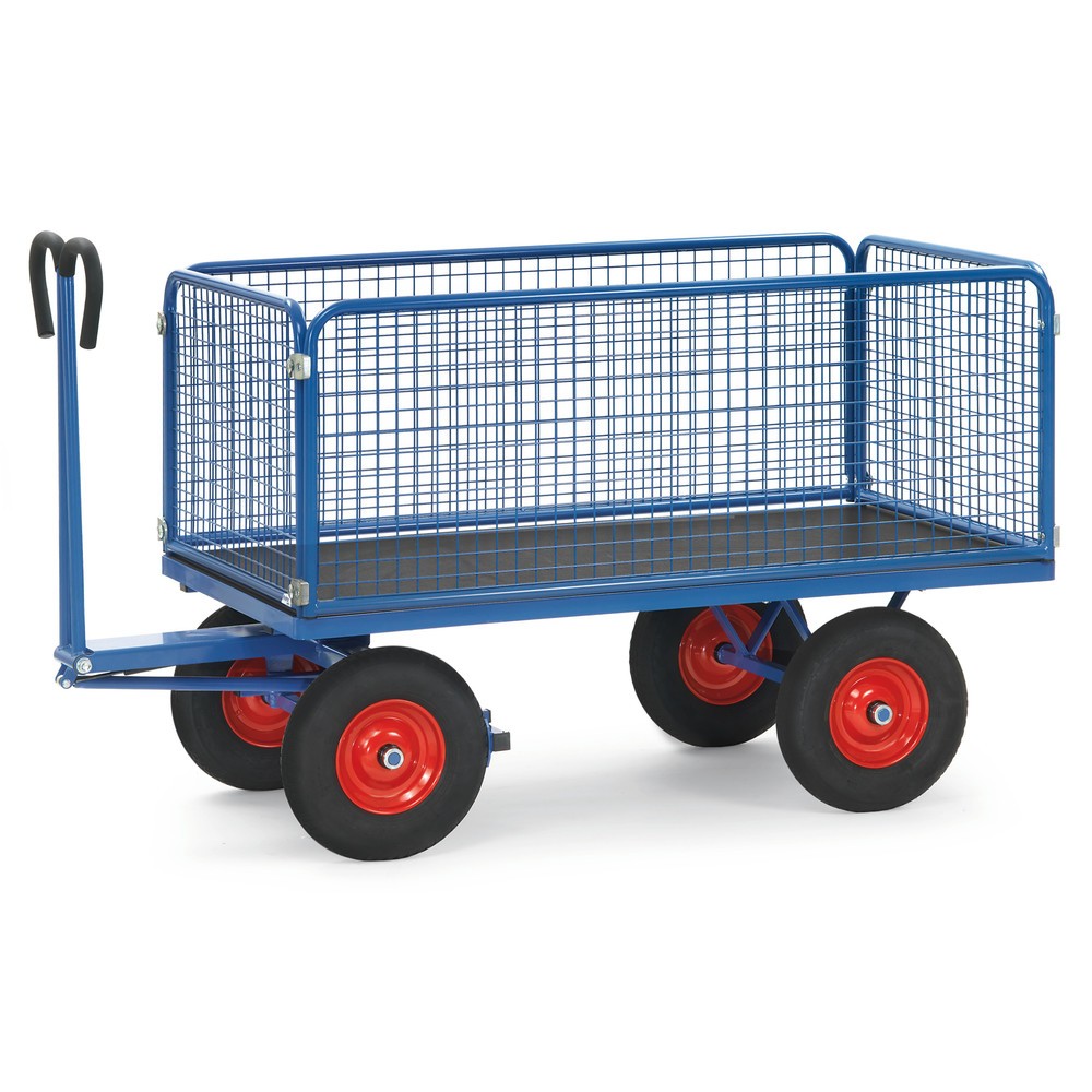 Imagen del producto: carro con plataforma de mano fetra® con paredes de malla de alambre H 600 mm, área de carga 1.000 x 2.000 mm, capacidad de carga 1.250 kg, bandajes de goma maciza