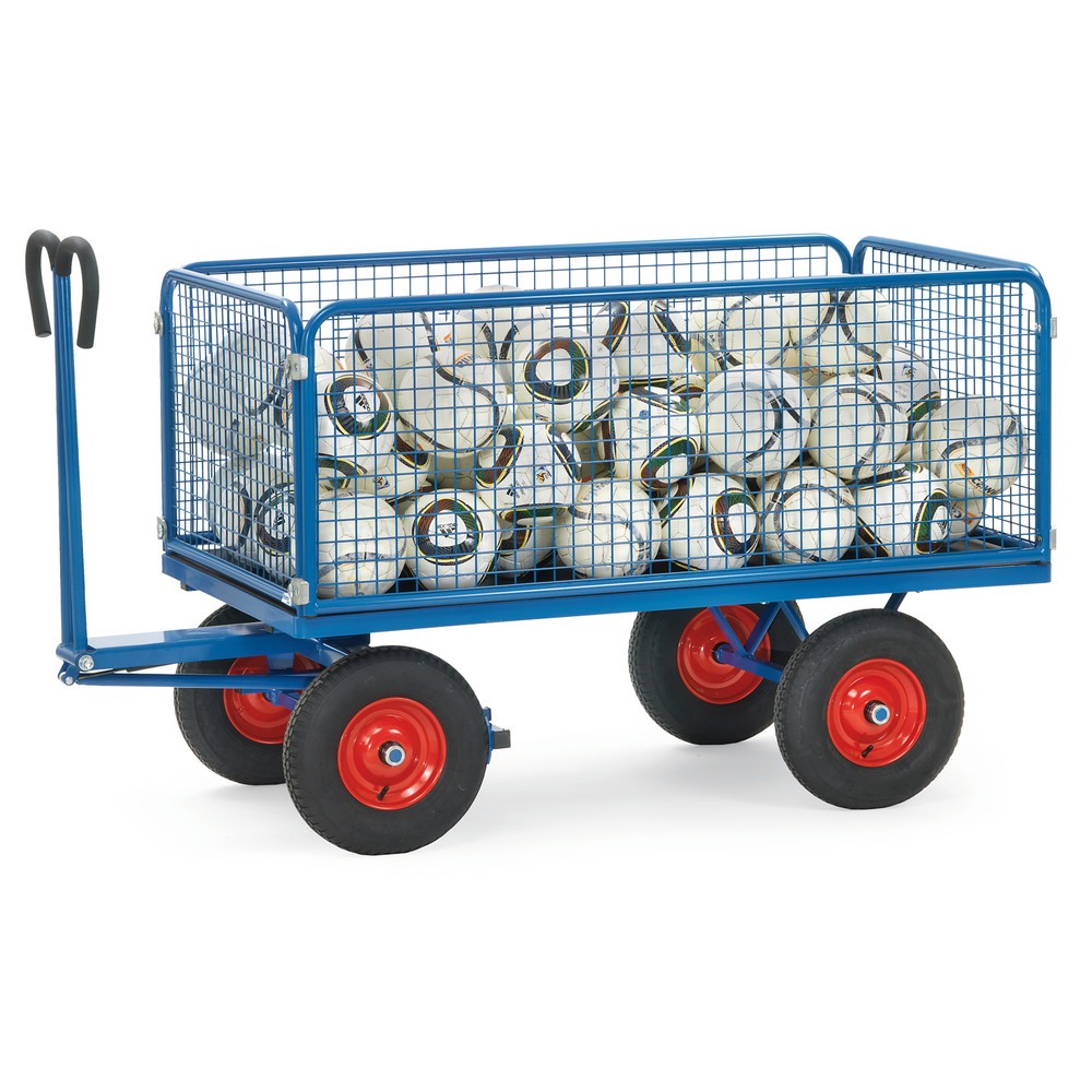 Número de imagen del producto 2: carro con plataforma manual fetra® con paredes de alambre H 600 mm, superficie de carga 900 x 1.600 mm, capacidad de carga 1.000 kg, neumáticos de aire