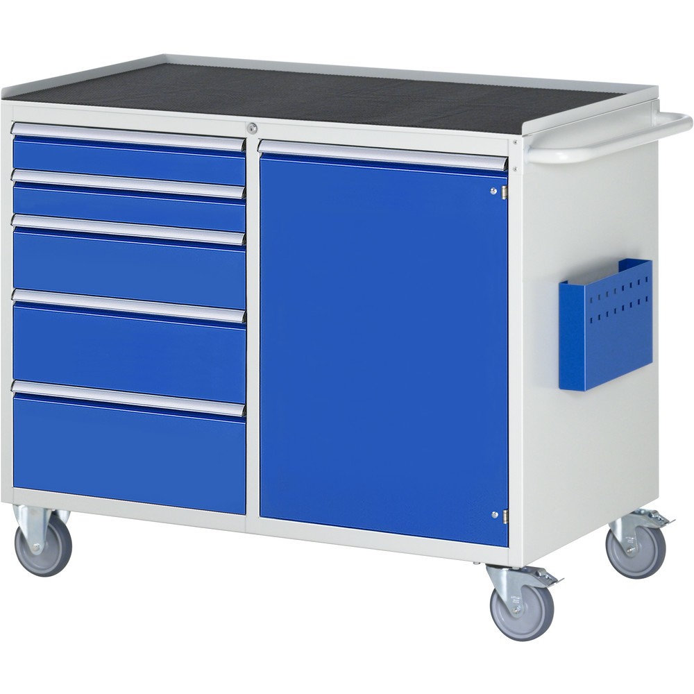 Número de imagen del producto 1: Carro de taller RAU serie 7000, HxAxF 975 x 1.145 x 650 mm,1 puerta batiente, 5 cajones extraíbles al 90% 2 x 90, 1 x 150, 1 x 180, 1 x 210 mm, encimera de metal