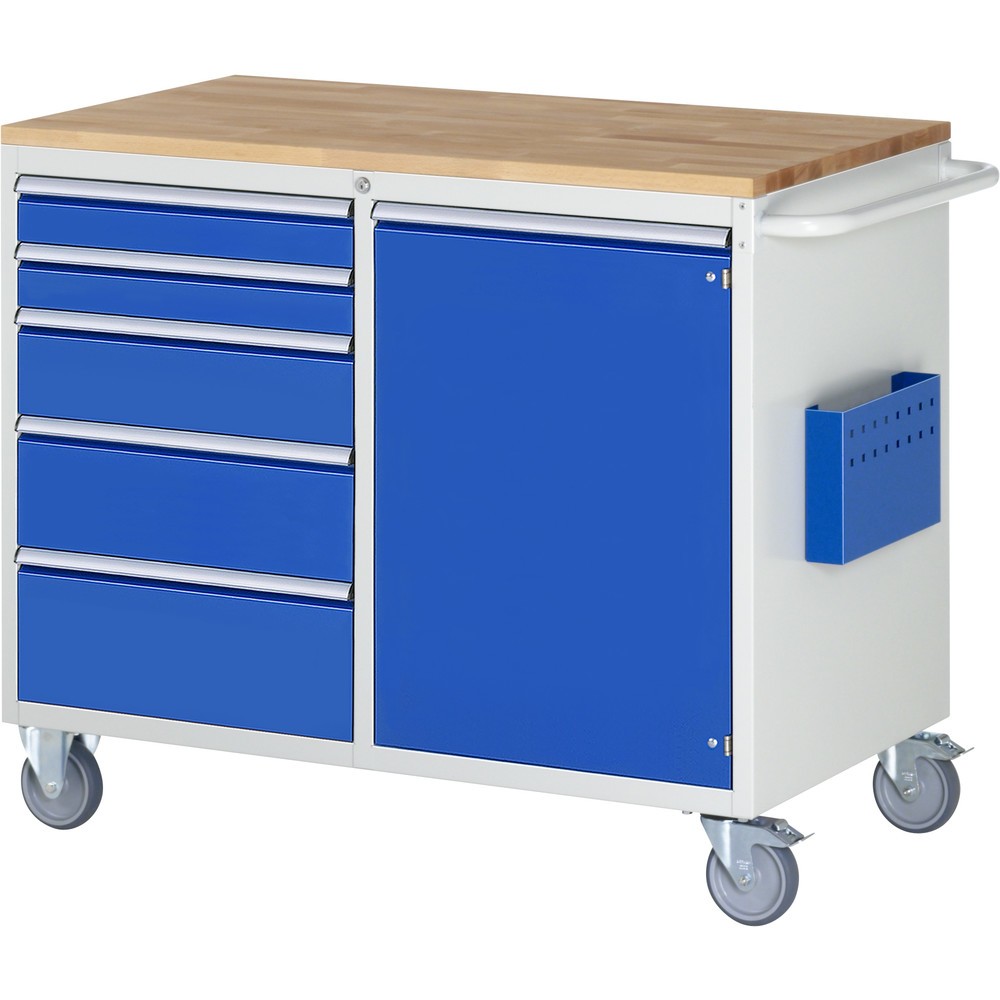 Número de imagen del producto 1: Carro de taller RAU serie 7000, HxAxF 975 x 1.145 x 650 mm,1 puerta batiente, 5 cajones extraíbles al 90% 2 x 90, 1 x 150, 1 x 180, 1 x 210 mm, encimera de haya
