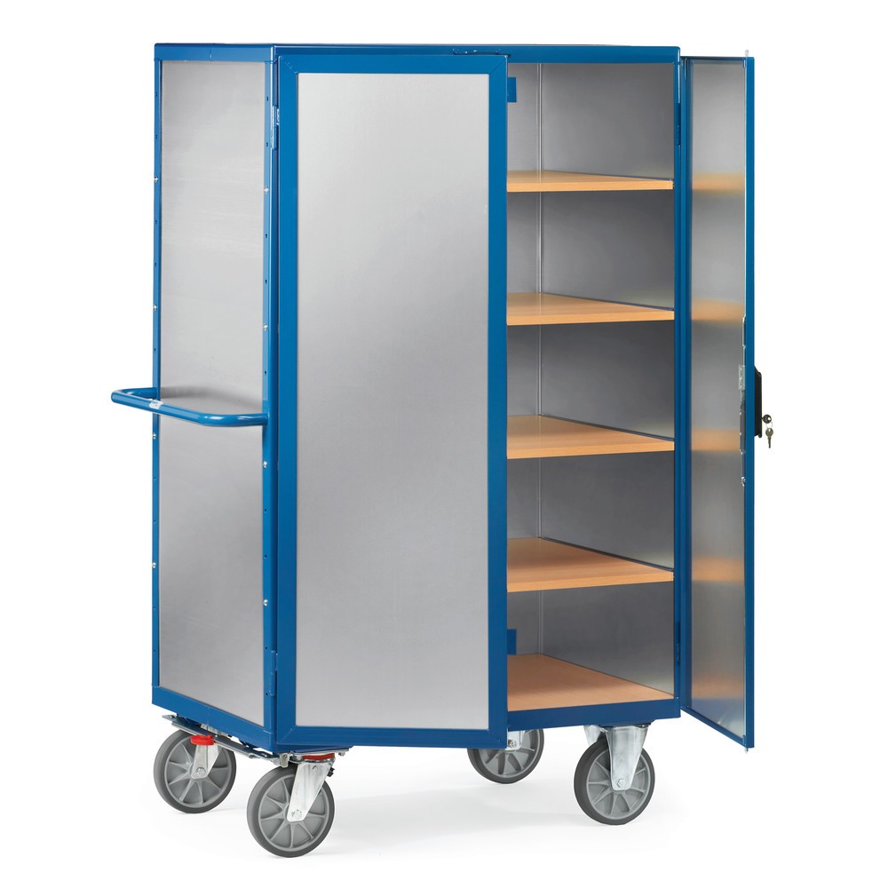 Imagen del producto: carro|plataforma de armario fetra®, cerrado, con puerta doble de dos hojas, chapa de aluminio, 5 niveles de 1.200 x 780 mm