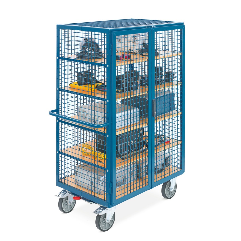 Número de imagen del producto 4: carro|plataforma de armario fetra®, paredes de celosía, con puerta doble de dos hojas, 5 niveles de 1.200 x 780 mm