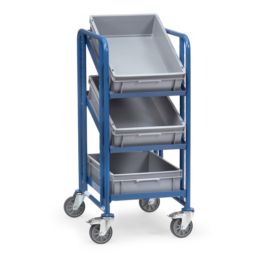 Imagen del producto: Carros con estantes Eurobox fetra®, con cajas, capacidad de carga 250 kg, 3 estantes de 410 x 610 mm