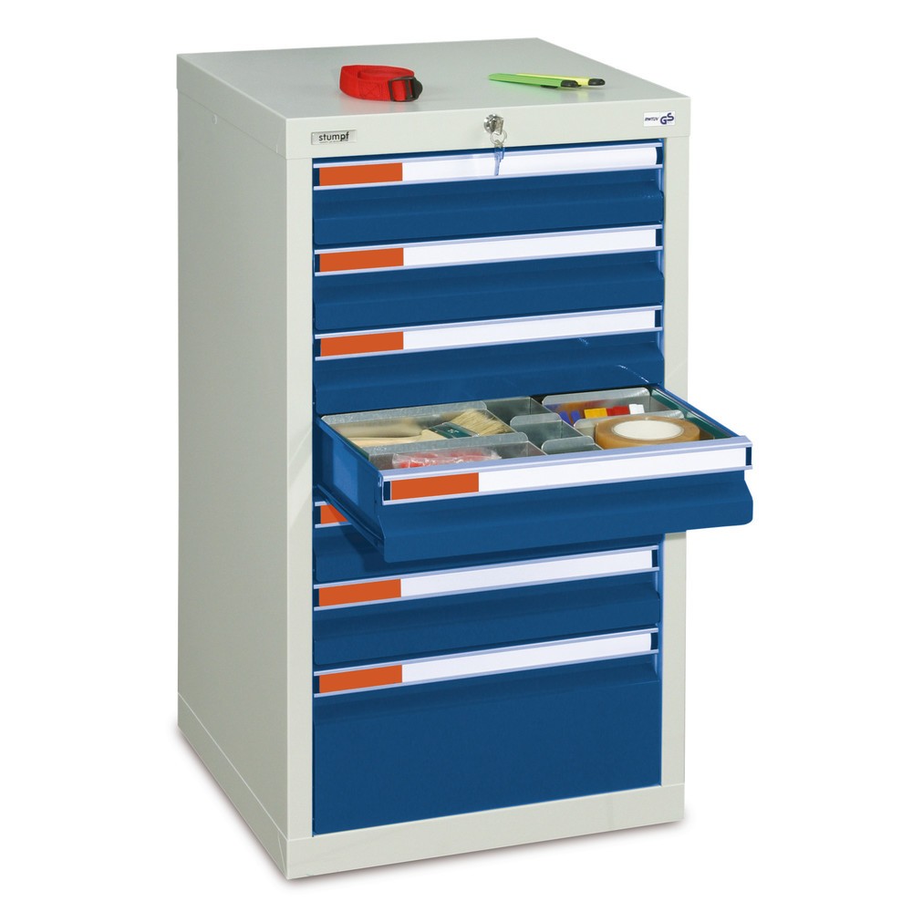Immagine del prodotto: Cassettiera stumpf® Premium, cassetti 6x100 + 1x200 mm, AxLxP 900 x 500 x 500 mm, grigio chiaro