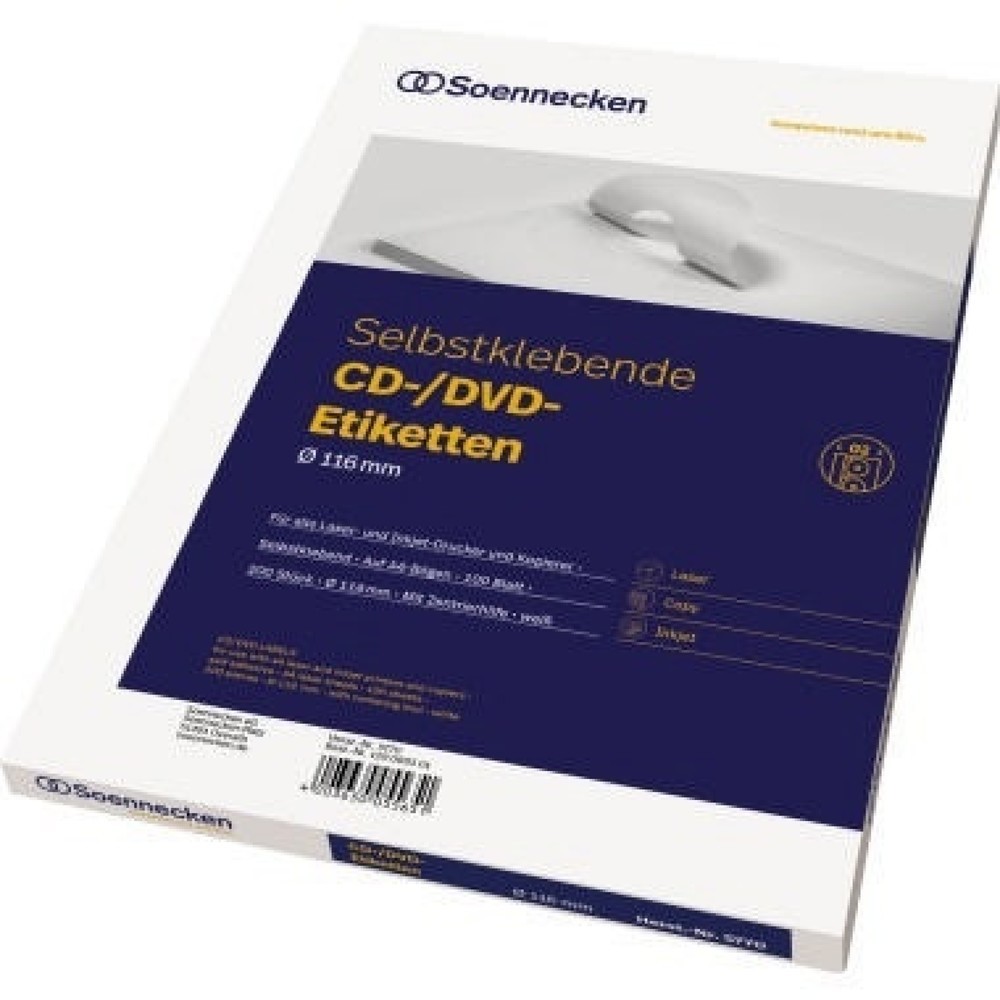 Produktabbildung: Soennecken CD/DVD Etikett 5770 116mm weiß 200 St./Pack.