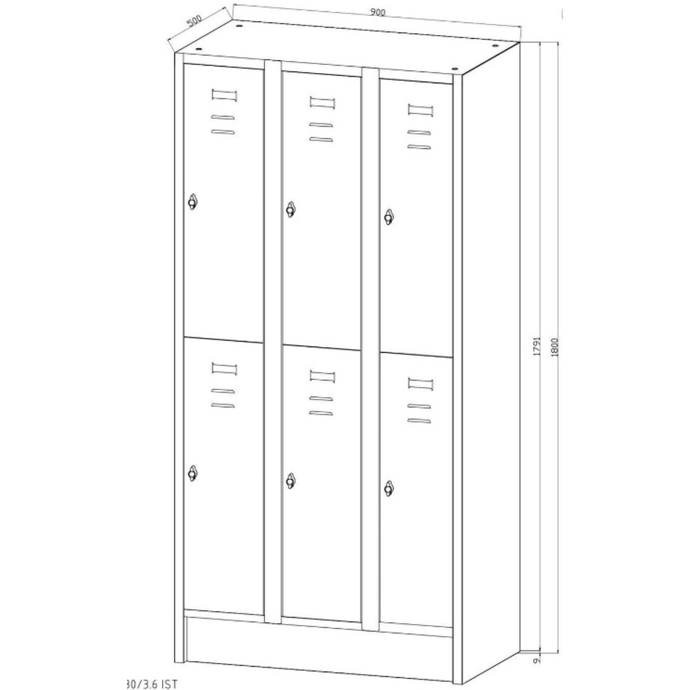 Produktabbildung Nr. 2: CEHA Garderobenspind mit Sockel HG-S-1, Drehriegelverschluss, 2-stöckig, 6 Fächer, lichtgrau