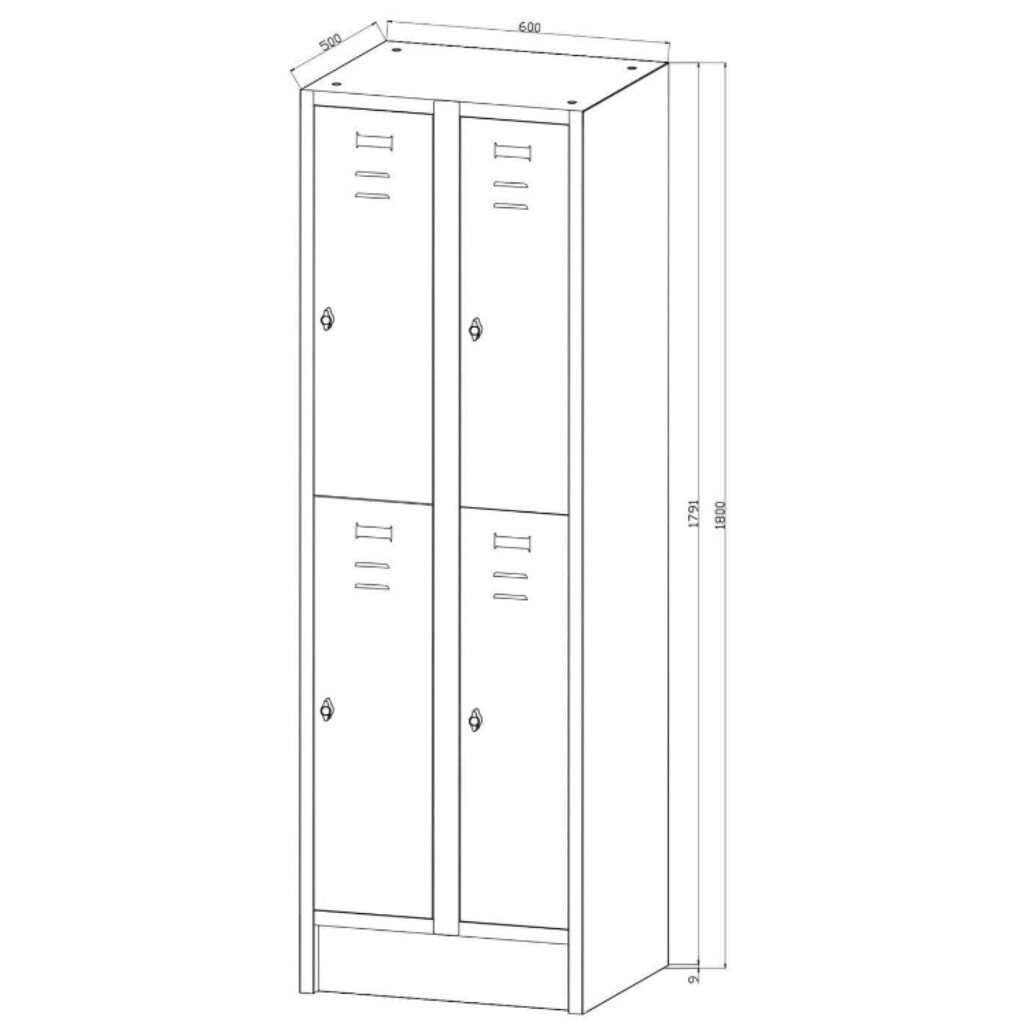 Produktabbildung Nr. 3: CEHA Garderobenspind mit Sitzbank HG-SB-2, Drehriegelverschluss, 2-stöckig, 4 Fächer, HxBxT 1.800 x 600 x 500 mm, lichtgrau