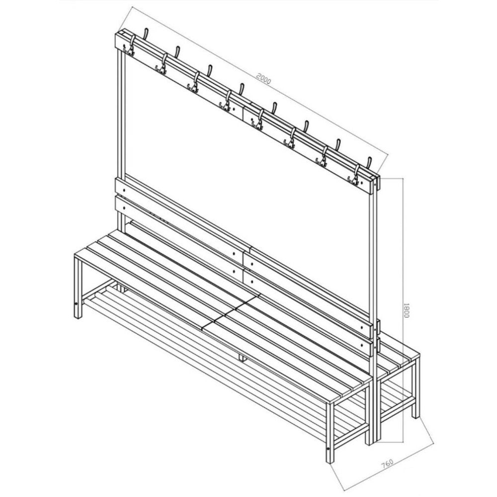 Produktabbildung Nr. 3: CEHA Umkleidesitzbank HUB-1, 2-seitig, mit Hakenleiste und Schuhrost, Länge 2.000 mm