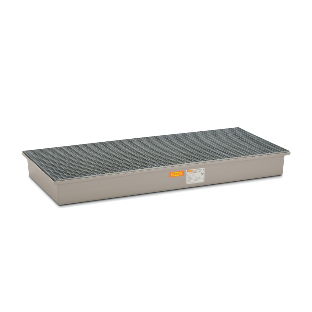 Produktabbildung: CEMO Auffangwanne aus GFK, HxBxT 200 x 850 x 1.880 mm, Gitterrost aus Stahl