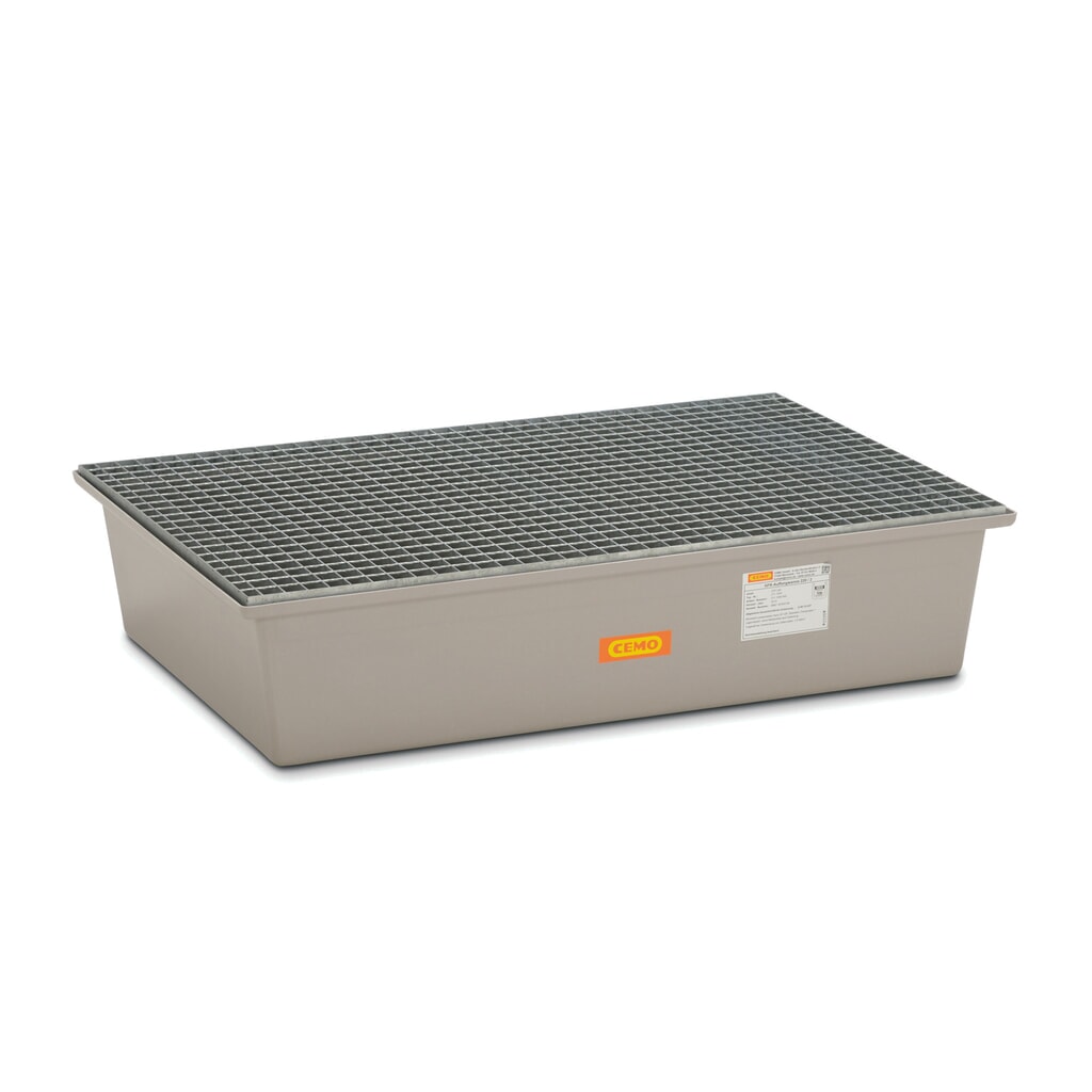CEMO Auffangwanne aus GFK, HxBxT 290 x 850 x 1.280 mm, Gitterrost aus Stahl Produktabbildung: CEMO Auffangwanne aus GFK, HxBxT 290 x 850 x 1.280 mm, Gitterrost aus Stahl