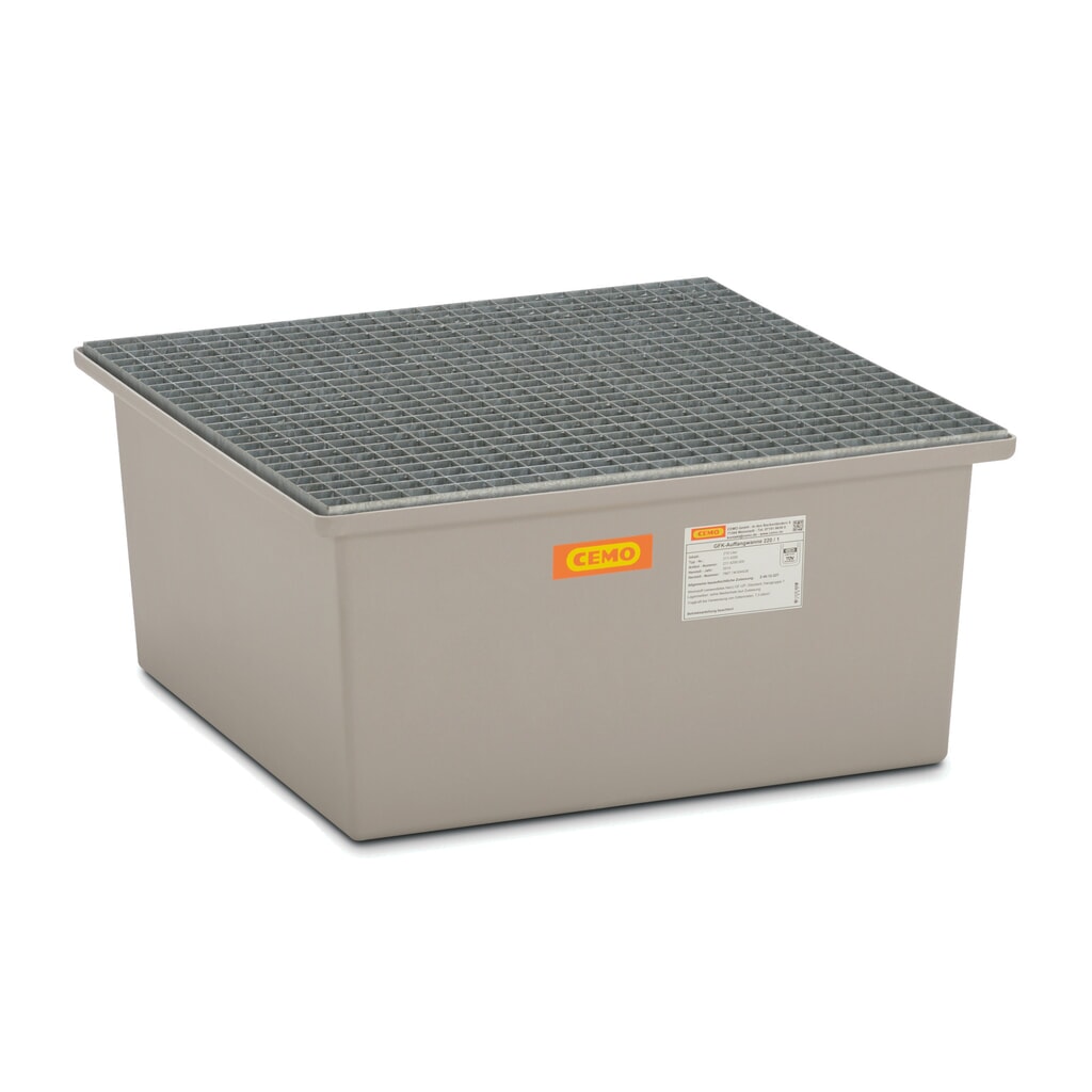 Produktabbildung: CEMO Auffangwanne aus GFK, HxBxT 400 x 850 x 850 mm, Gitterrost aus Stahl