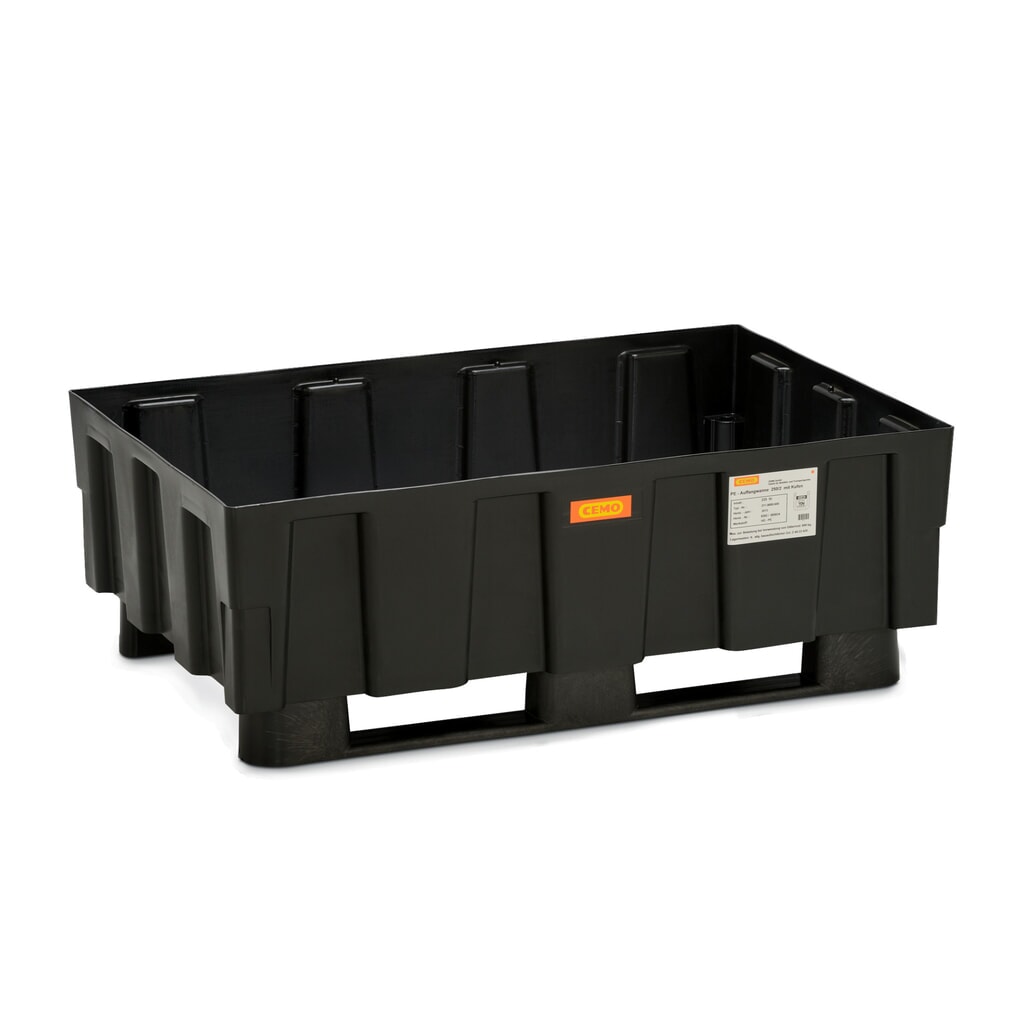 CEMO Auffangwanne Euro-PE 250/2, 2 Kufen, Auffangvolumen 250 l, ohne Gitterrost Produktabbildung: CEMO Auffangwanne Euro-PE 250/2, 2 Kufen, Auffangvolumen 250 l, ohne Gitterrost
