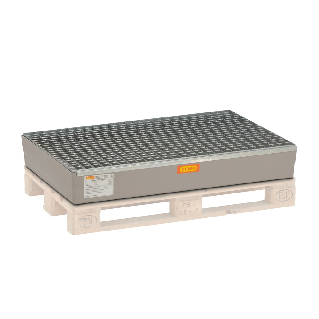 CEMO Paletten-Auffangwanne aus GFK, HxBxT 190 x 800 x 1.200 mm, Gitterrost aus Stahl Produktabbildung: CEMO Paletten-Auffangwanne aus GFK, HxBxT 190 x 800 x 1.200 mm, Gitterrost aus Stahl