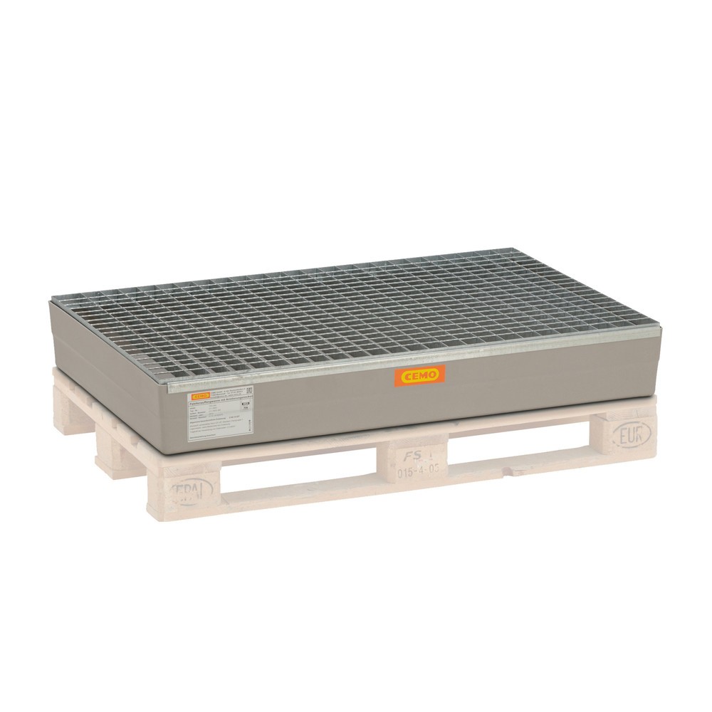 Produktabbildung: CEMO Paletten-Auffangwanne aus GFK, HxBxT 235 x 800 x 1.200 mm, Gitterrost aus Stahl