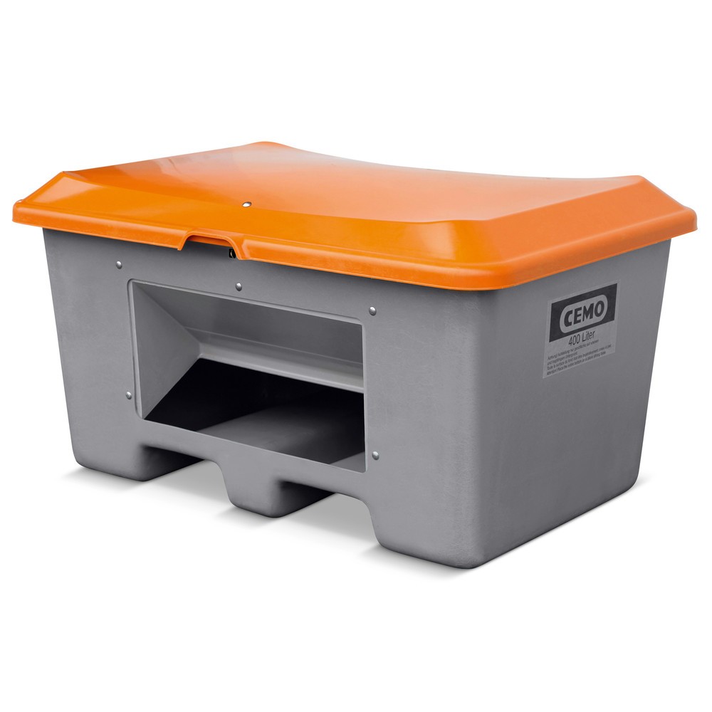 Produktabbildung Nr. 1: CEMO Streugutbehälter mit Entnahmeöffnung, grau/orange, 400 Liter, mit Staplertaschen