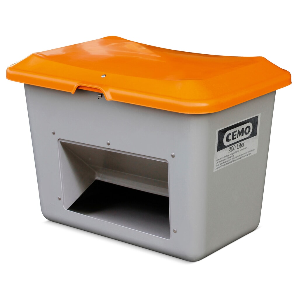 Produktabbildung: CEMO Streugutbehälter  mit Entnahmeöffnung, grau/orange, 200 Liter