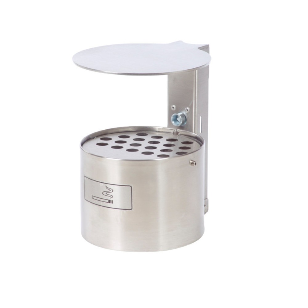 Illustration du produit: RENNER Cendrier mural rond, avec toit de protection, sans poteau, acier inoxydable, 4 litres