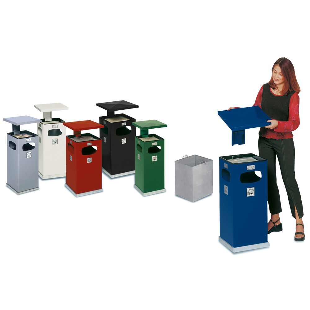 Imagen del producto: Cenicero VAR® para montar en el suelo, modelo combinado, 38 litros, blanco tráfico