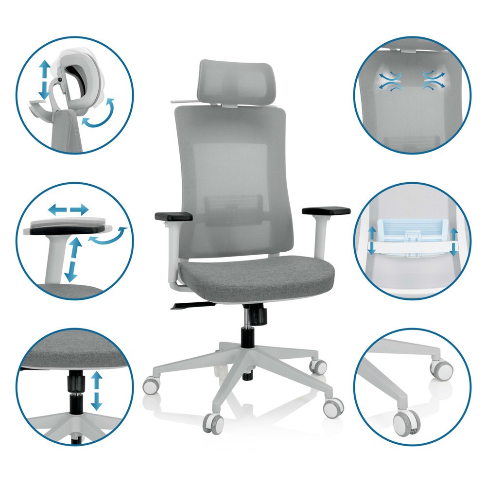 N° de l'image du produit 6 : Siège de bureau / siège pivotant hjh OFFICE COMFIO WMH maille / tissu, gris