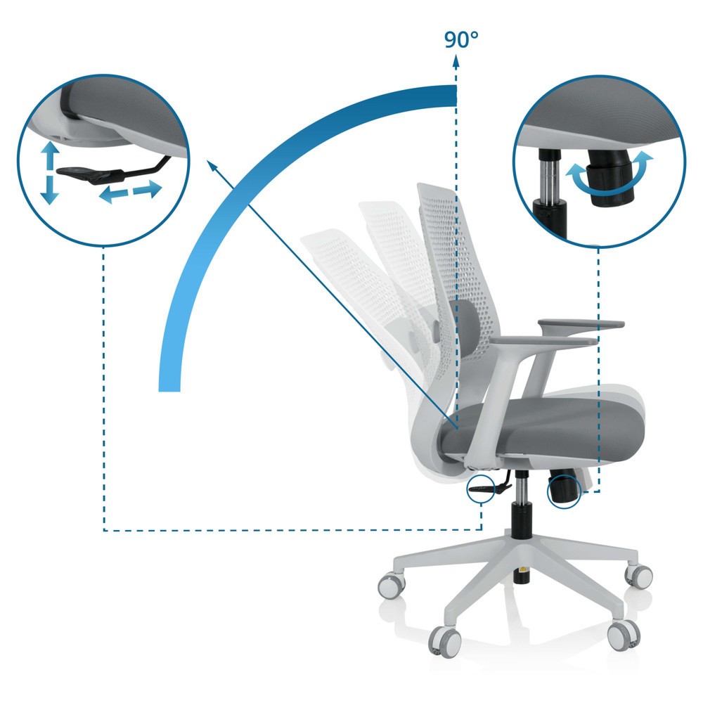 N° de l'image du produit 2 : Chaise de bureau / chaise pivotante hjh OFFICE PARFERIO W tissu, gris