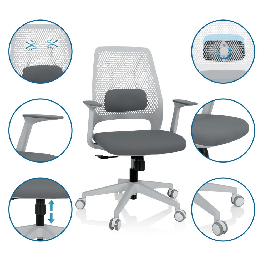 N° de l'image du produit 3 : Chaise de bureau / chaise pivotante hjh OFFICE PARFERIO W tissu, gris