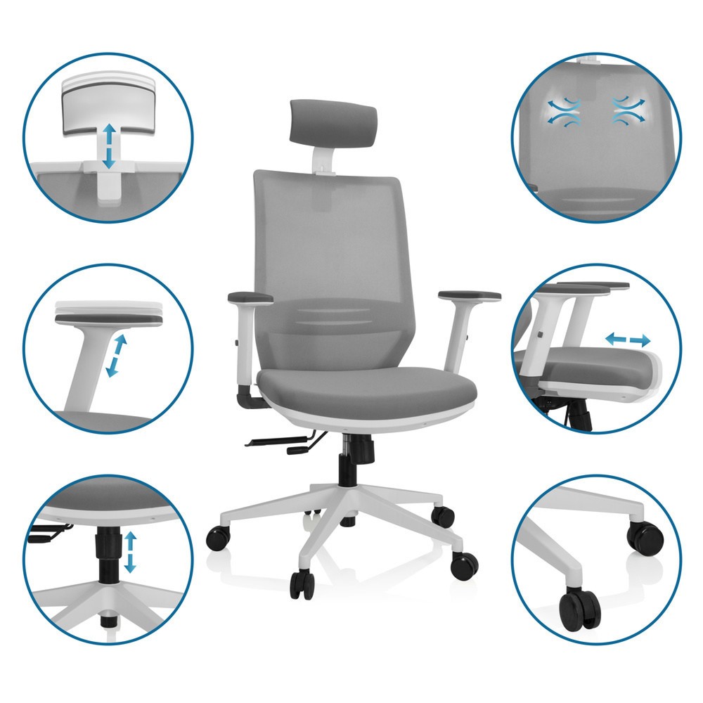 N° de l'image du produit 4 : Siège de bureau / siège pivotant hjh OFFICE PROFONDO PRO W résille / tissu, gris