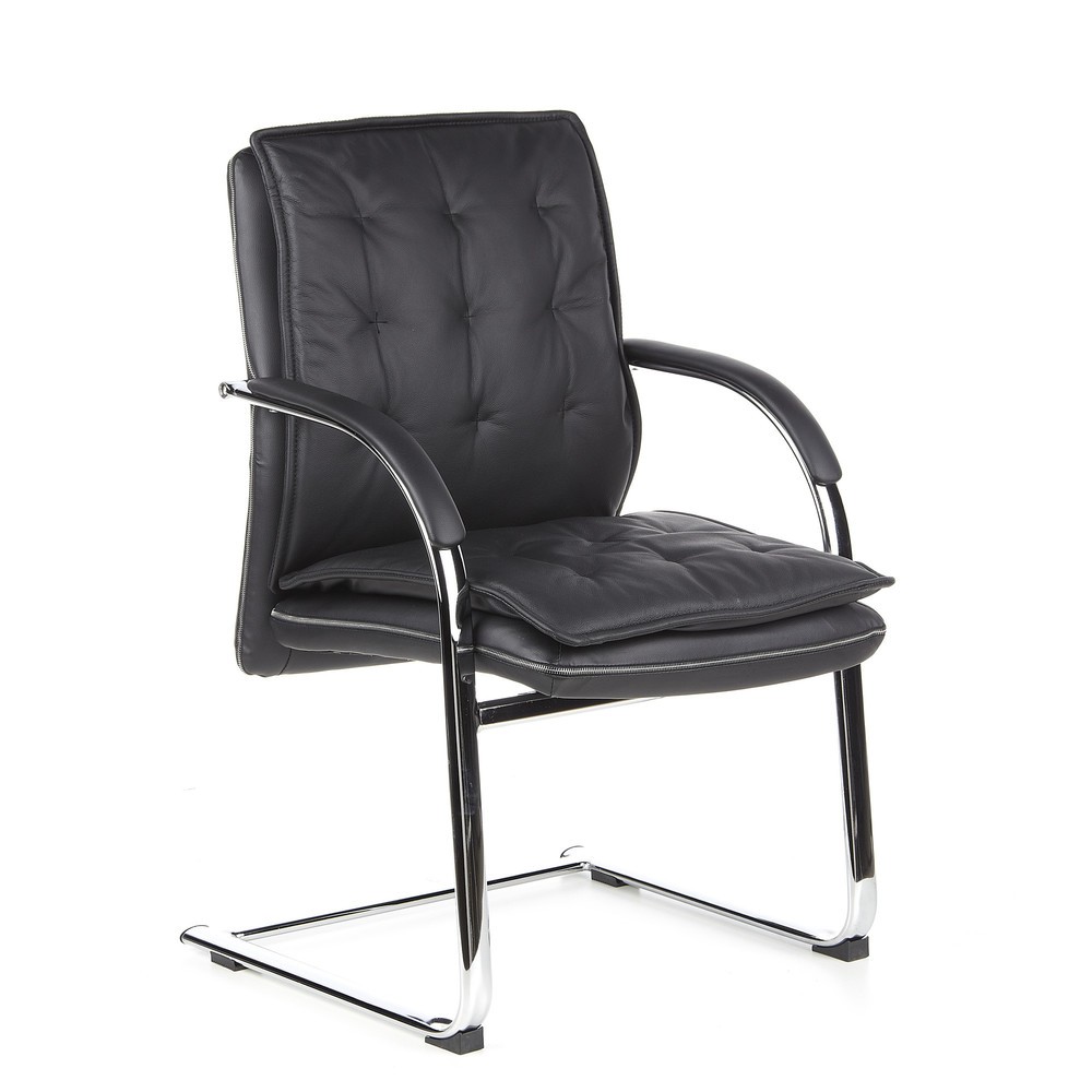 N° de l'image du produit 2 : Chaise de conférence / fauteuil suspendu hjh OFFICE VILLA V cuir nappa, noir