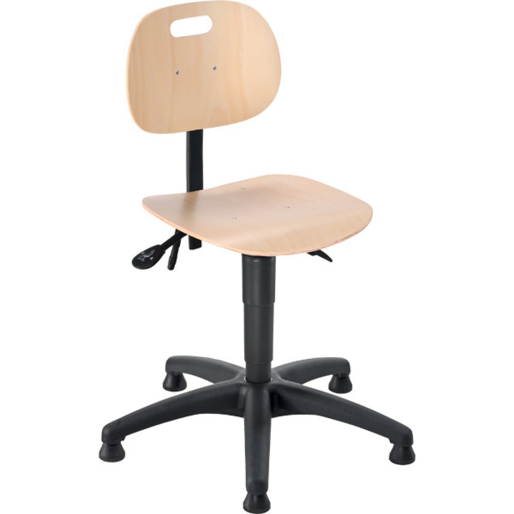 Illustration du produit: Chaise de travail pivotante Ability en hêtre, hauteur d’assise 460-600 mm, base plastique, patins