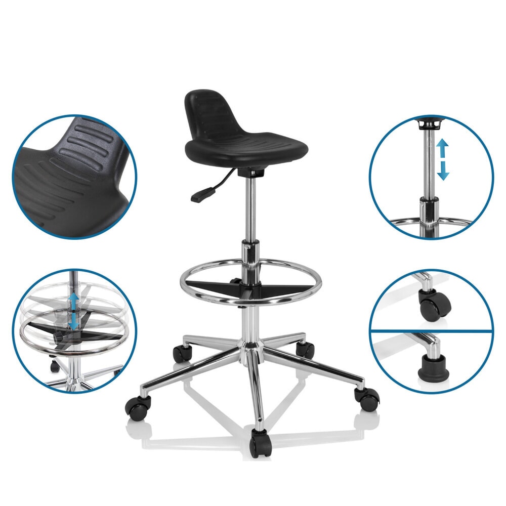N° de l'image du produit 10 : Siège de travail / tabouret de travail hjh OFFICE TOP WORK 3 I mousse rigide, noir
