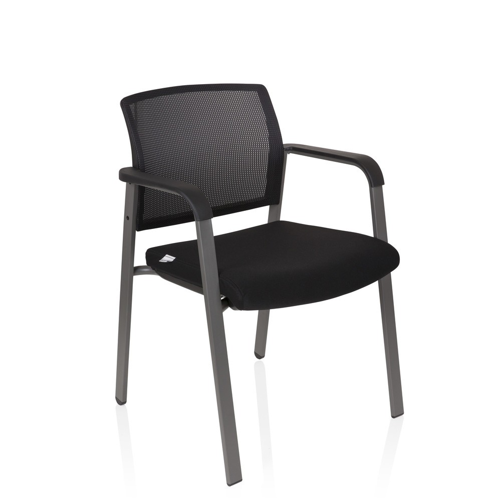 N° de l'image du produit 4 : Chaise-visiteur / chaise de conférence hjh OFFICE MEET gris maille/tissu, noir